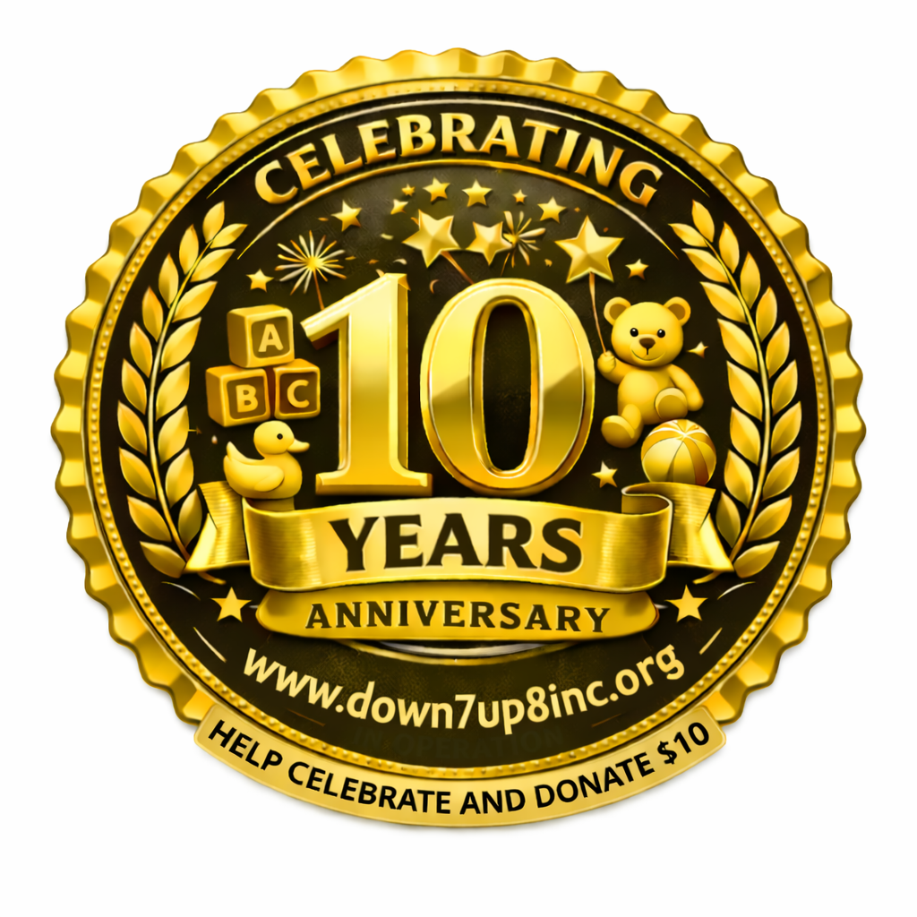 Celebrating 10 years anniversary badge for Down 7 Up 8.
